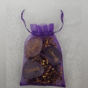 3pc Engraved River Stones Set - Cherish Desire Passion - With Purple Pouch